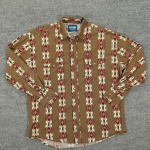Vintage Wrangler Shirt Mens Large Brown Southwest Aztec Western Pearl Snap